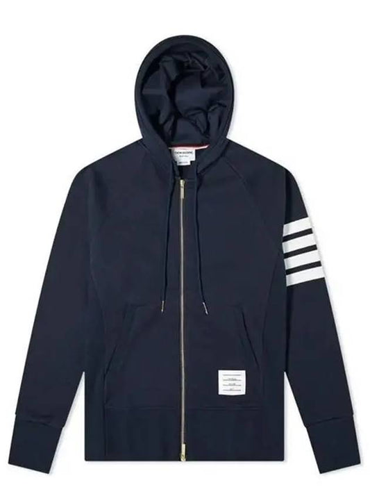 Engineered 4 Bar Diagonal Hoodie Zip-Up Navy - THOM BROWNE - BALAAN.