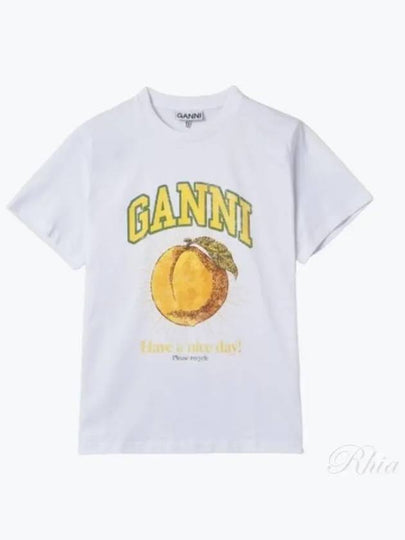 Women's Relaxed Peach Print Short Sleeve T-Shirt White - GANNI - BALAAN 2