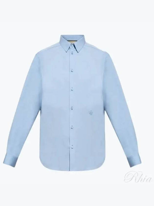 Embroidered Logo Cotton Poplin Long Sleeve Shirt Light Blue - GUCCI - BALAAN 2