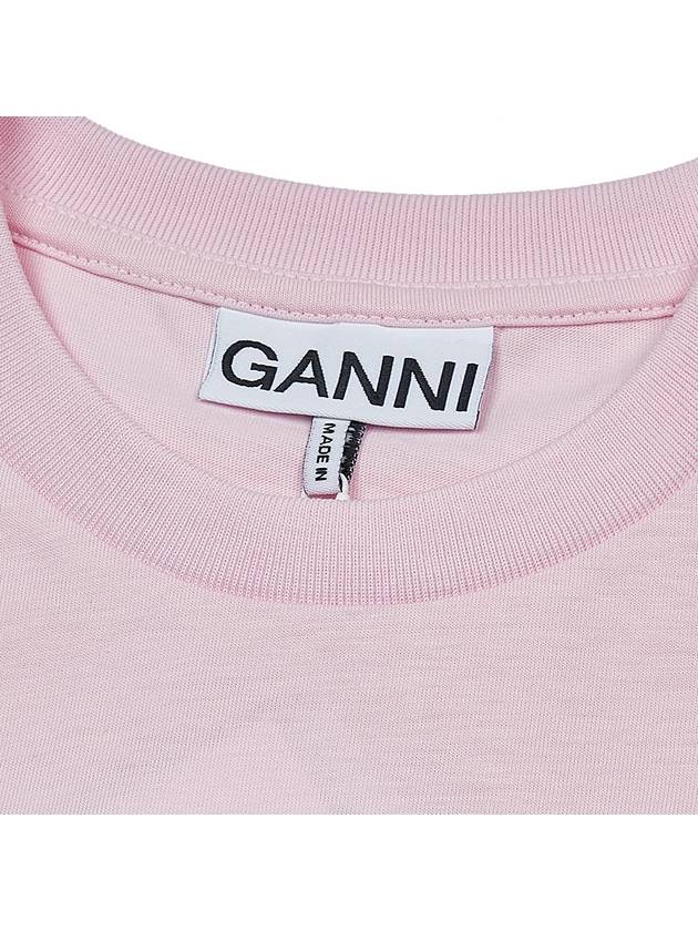 Leopard Print Cotton Short Sleeve T-Shirt Pink - GANNI - BALAAN 5