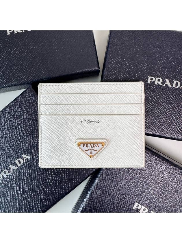 Saffiano Leather Triangle Logo Card Wallet White - PRADA - BALAAN 6