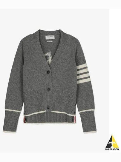 Women's Fine Merino Jersey Sailboat 4 Bar Boxy V Neck Cardigan Light Grey - THOM BROWNE - BALAAN 2