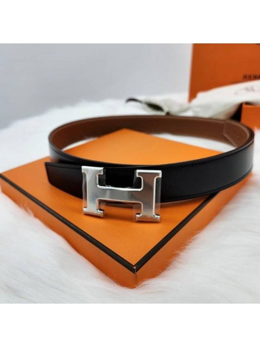 H buckle leather double sided belt black brown silver 32mm H064544CB86 - HERMES - BALAAN 1