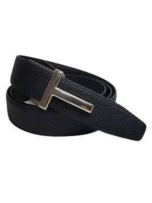 Men's T Icon Buckle Leather Belt Black Navy - TOM FORD - BALAAN 2