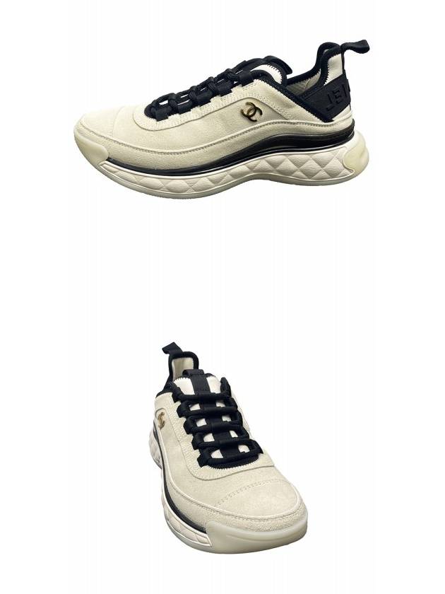 Logo Mixed Fibers Suede Low Top Sneakers White - CHANEL - BALAAN 5