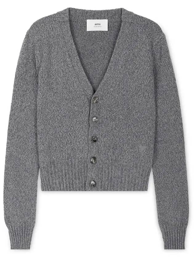 Embroidered Heart Logo Cashmere Cardigan Heather Grey - AMI - BALAAN 4