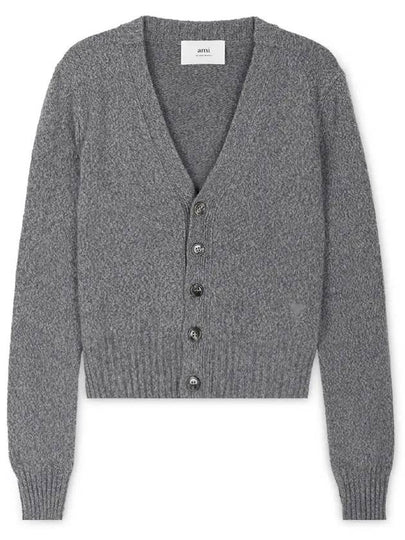 Embroidered Heart Logo Cashmere Cardigan Heather Grey - AMI - BALAAN 2