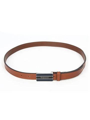 Three Stripes Lettering Leather Belt Brown - DSQUARED2 - BALAAN 1