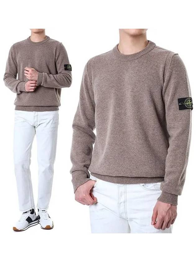 Logo Patch Lambswool Crewneck Knit Top Walnut - STONE ISLAND - BALAAN 3