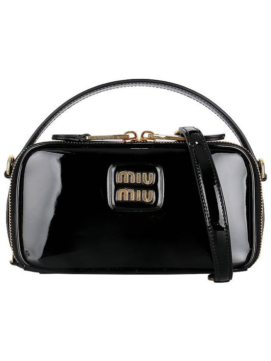 Logo Patent Leather Shoulder Bag Black - MIU MIU - BALAAN 2