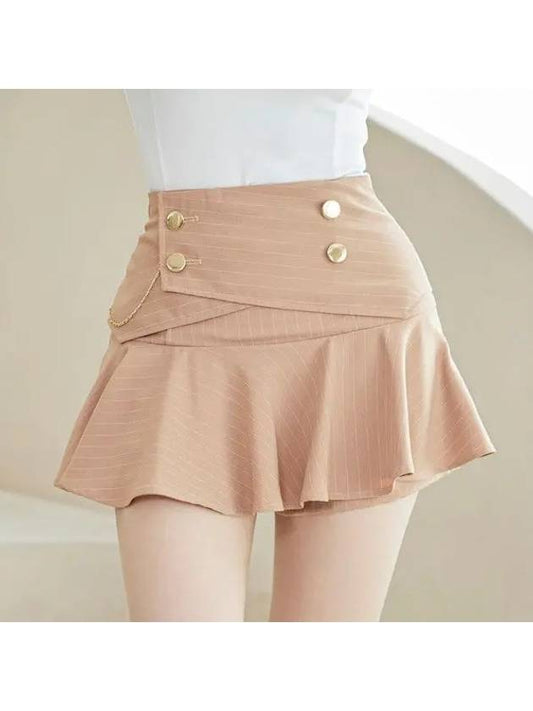 Women s Golf Wear Double Button Stripe Culotte Pants Beige - J JANE - BALAAN 1