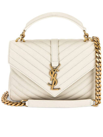 College Medium in Quilted Leather Shoulder Bag Blanc Vintage - SAINT LAURENT - BALAAN 1