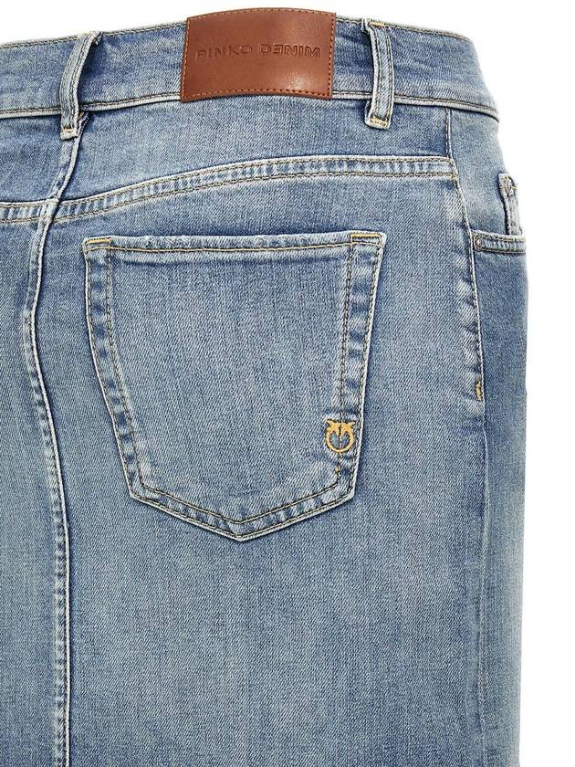 Blue Skirt With Split On The Front And Logo Patch On The Back In Denim Woman - PINKO - BALAAN 4