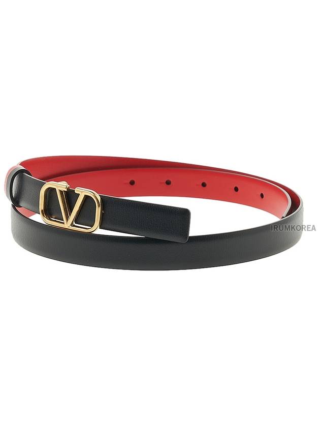 V Logo Signature Leather Belt Black Red - VALENTINO - BALAAN 3