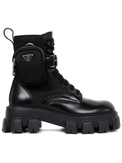 Men's Monolith Brushed Leather Combat Boots Black - PRADA - BALAAN 2