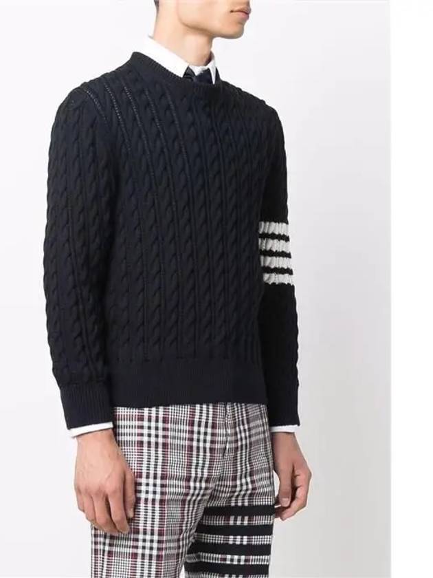 Diagonal Armband Cable Knit Top Navy - THOM BROWNE - BALAAN 3