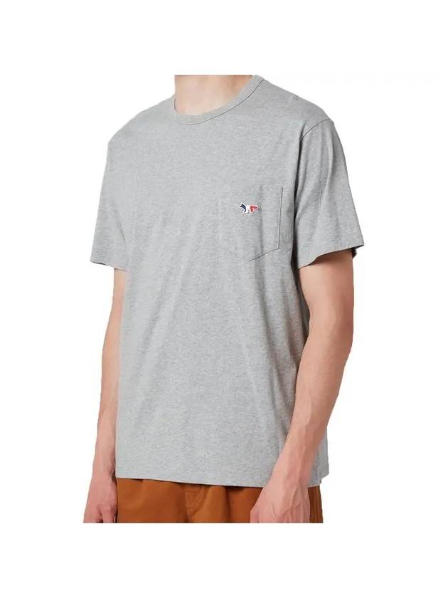 Tricolor Fox Patch Classic Pocket Short Sleeve T-Shirt Grey Melange - MAISON KITSUNE - BALAAN 7