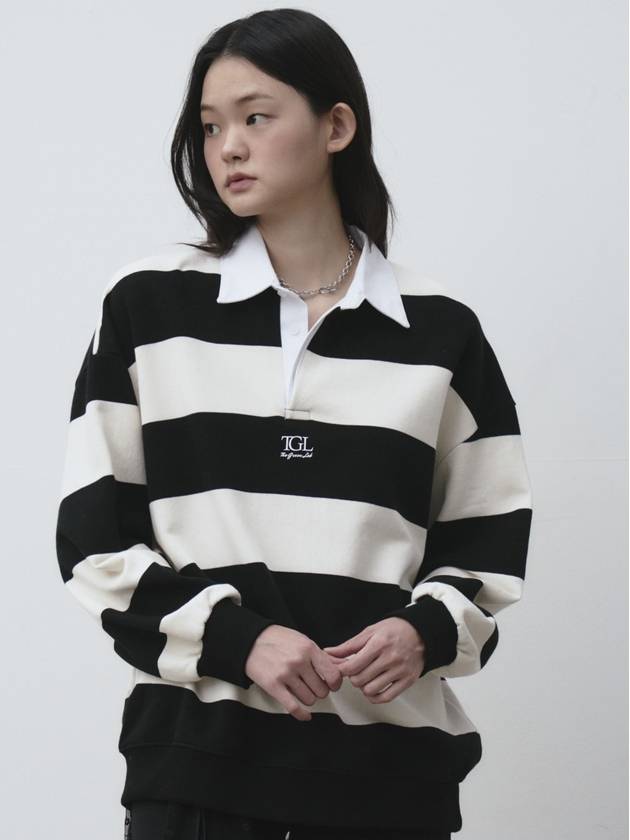 Striped Rugby Collar Sweatshirt Black - THE GREEN LAB - BALAAN 4