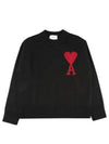 Intarsia Big Heart Logo Wool Knit Top Black - AMI - BALAAN 2