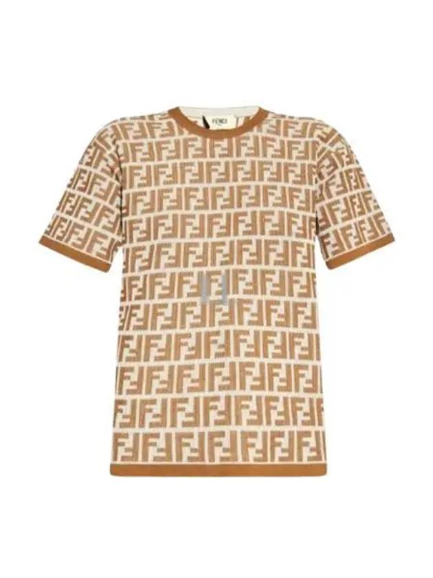 FF Jacquard Short Sleeve T-Shirt Brown - FENDI - BALAAN 2