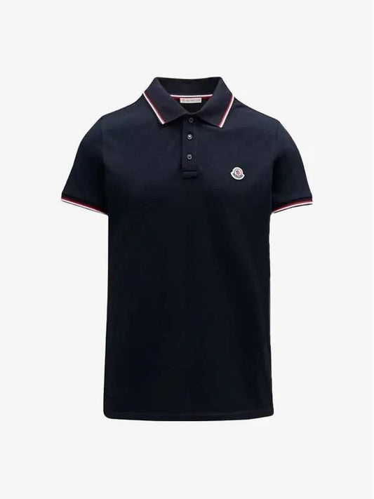 Stripe Trimming Logo Short Sleeve Polo Shirt Navy - MONCLER - BALAAN 2