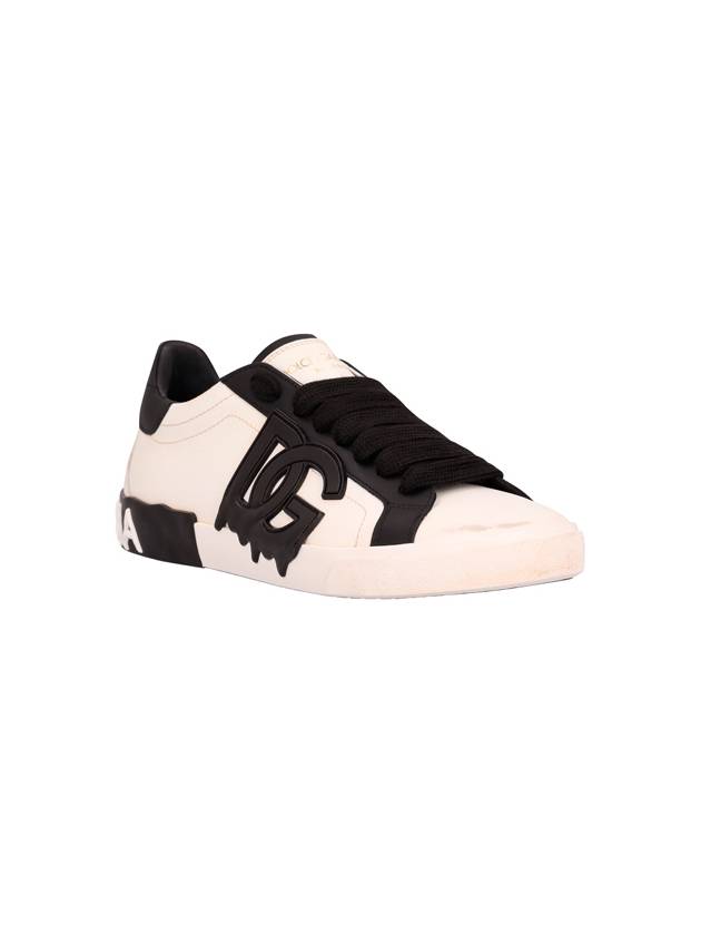 Portofino Vintage Calfskin Low Top Sneakers White Black - DOLCE&GABBANA - BALAAN 3