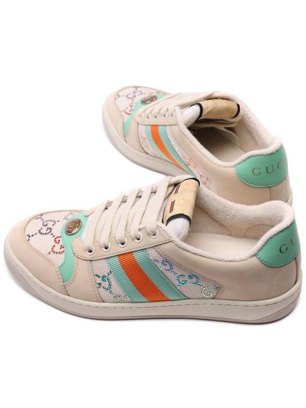 Women's Screener GG Crystal Low Top Sneakers Beige - GUCCI - BALAAN 7