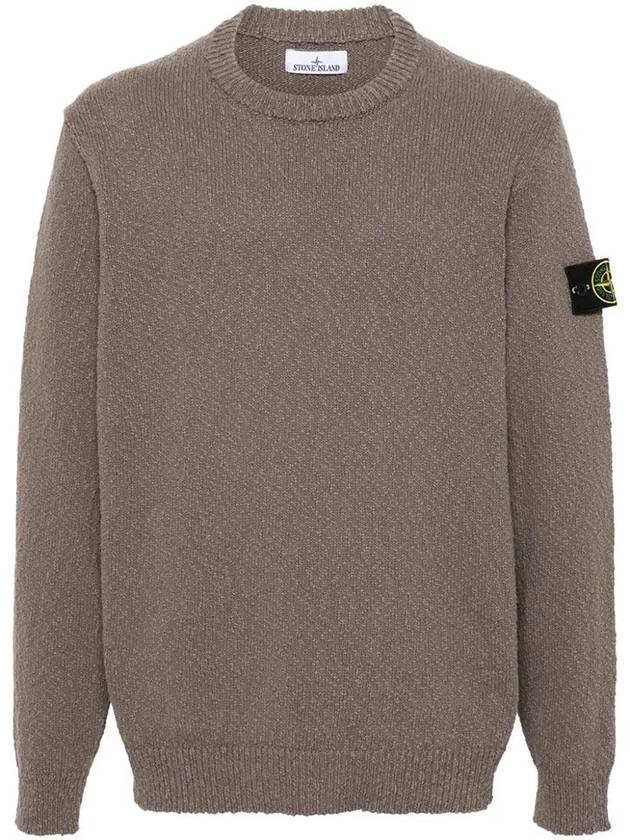 Logo Badge Knotted Crew Neck Cotton Knit Top Dove Grey - STONE ISLAND - BALAAN 2