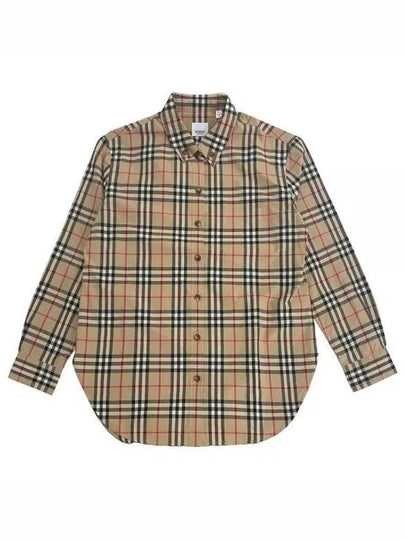 Women's Check Vintage Cotton Long Sleeve Shirt Beige - BURBERRY - BALAAN 2