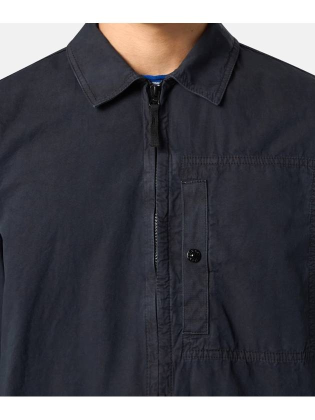 Brushed Canvas Old Effect Zip-Up Jacket Navy Blue - STONE ISLAND - BALAAN 5