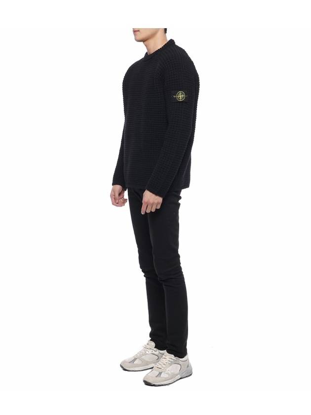 Knotted Ribbed Stitch Pure Wool Crewneck Knit Top Black - STONE ISLAND - BALAAN 5