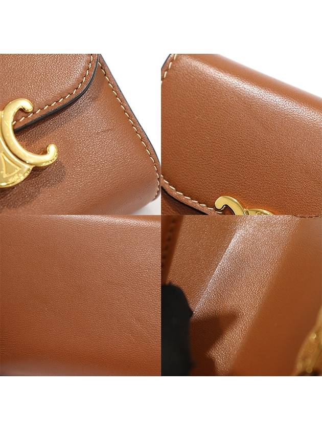 10D783BZG 04LU Brown Tan Shiny Lambskin Gold Plated Small Triomphe Flap Ring Wallet - CELINE - BALAAN 6