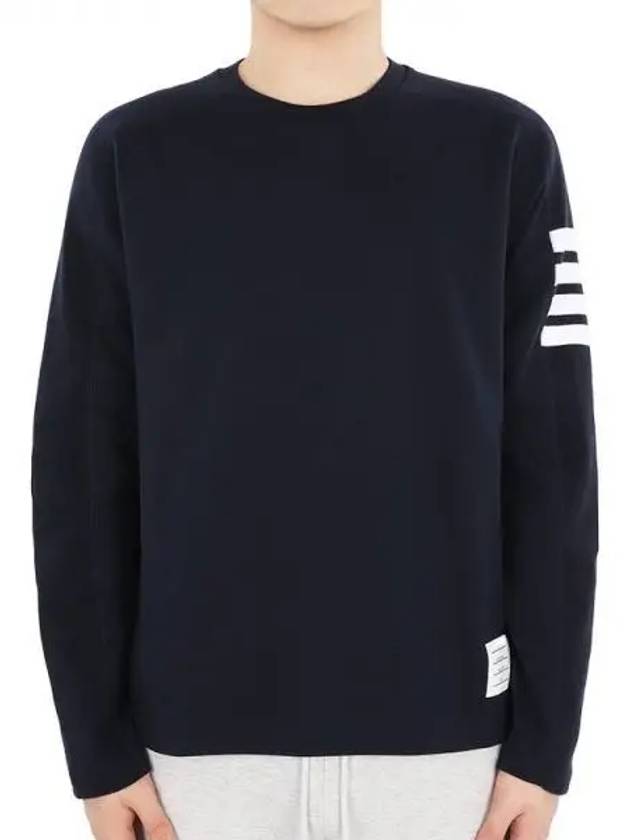 4-Bar Striped Cotton Long Sleeve T-Shirt Navy - THOM BROWNE - BALAAN 2