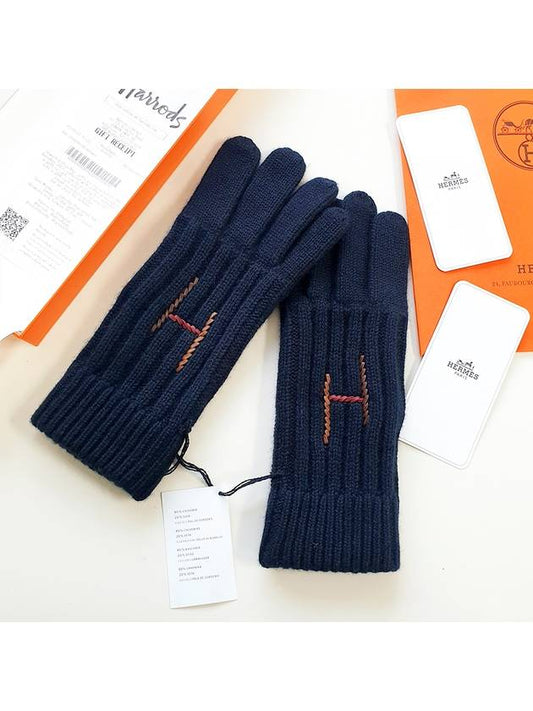 Gloves Navy H222063G01M Knit Gloves - HERMES - BALAAN 2