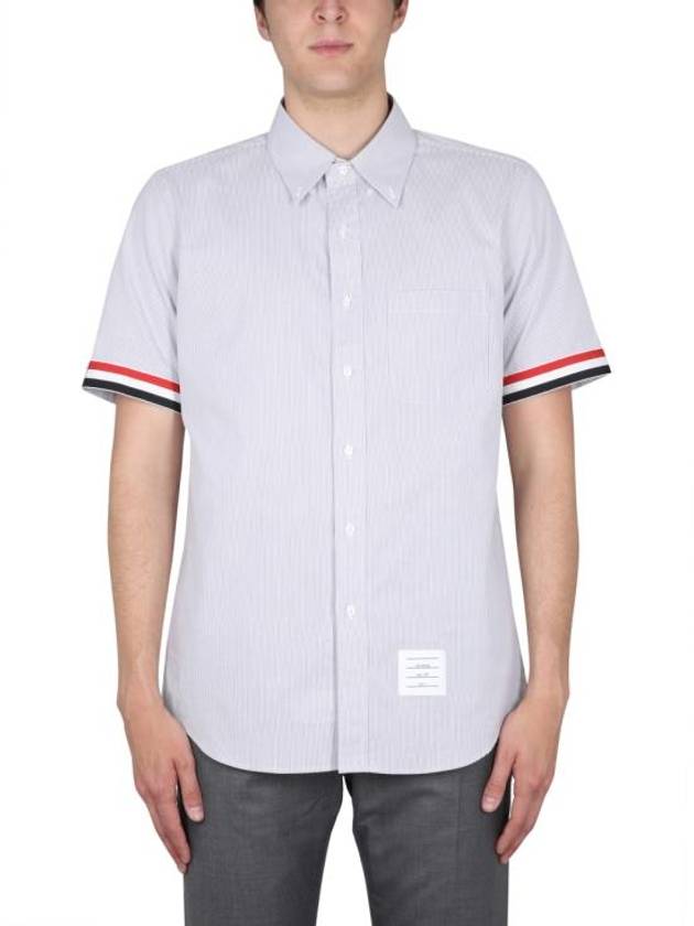 Men's Pincode Armband Short Sleeve Shirt Grey - THOM BROWNE - BALAAN 4