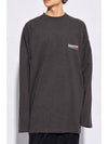 Embroidered Logo Cotton Long Sleeve T-Shirt Grey - BALENCIAGA - BALAAN 4