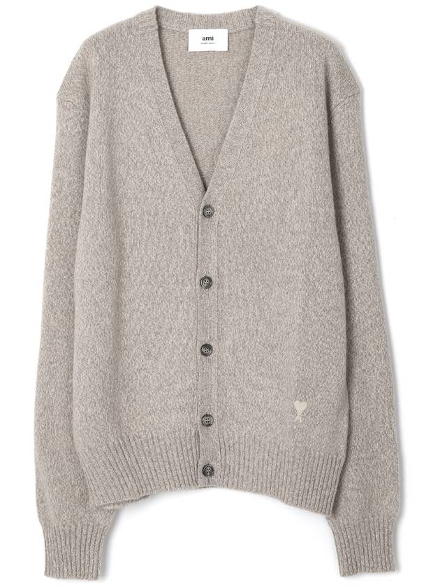 Heart Logo V-Neck Cashmere Cardigan Heather Champagne - AMI - BALAAN 4