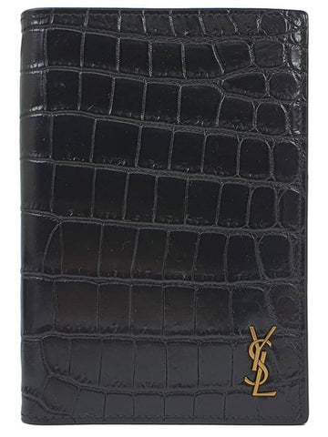 Monogram Crocodile Card Passport Wallet Black - SAINT LAURENT - BALAAN 1