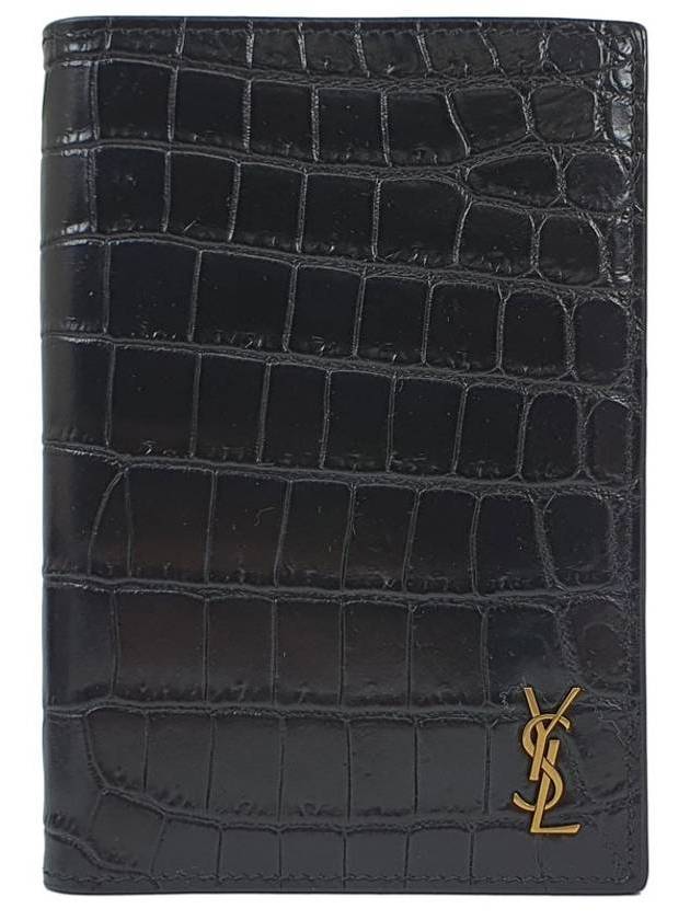 Monogram Crocodile Card Passport Wallet Black - SAINT LAURENT - BALAAN 1