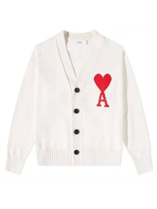 Big Heart Cotton Wool Oversize Cardigan Ivory - AMI - BALAAN 1