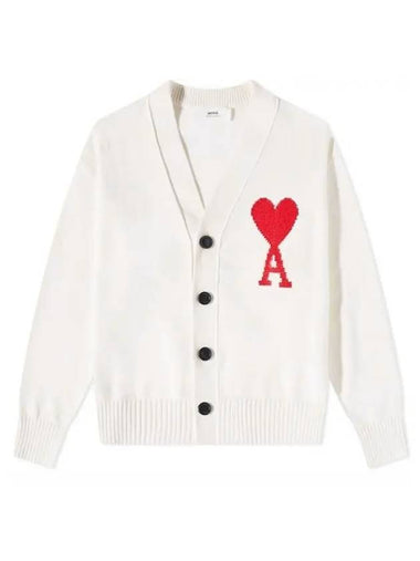 Big Heart Cotton Wool Oversize Cardigan Ivory - AMI - BALAAN 1