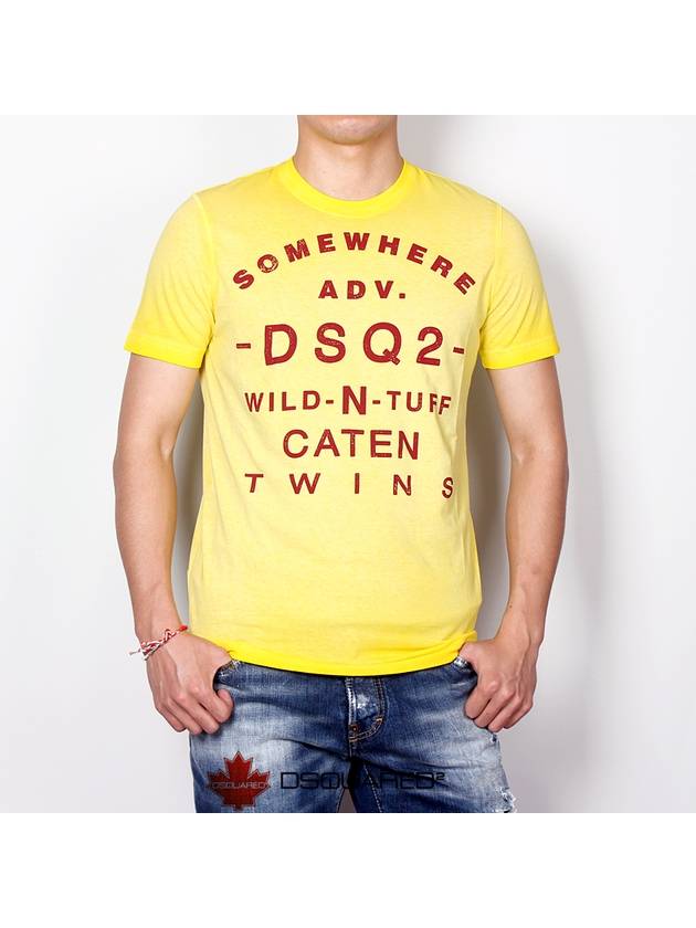 Men's Somewear Printing Vintage Washed Jeans Short Sleeve TShirt 74GC0900 Yellow - DSQUARED2 - BALAAN 1