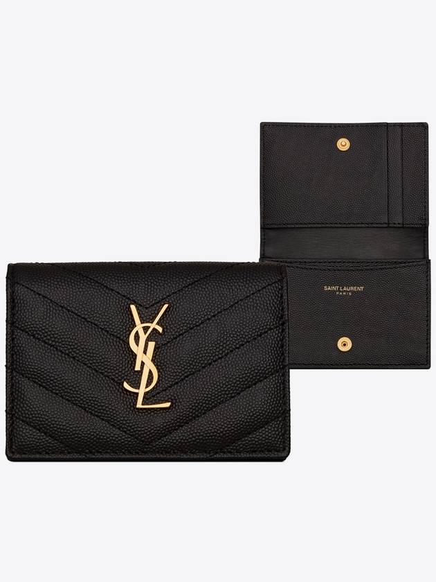 Monogram Caviar Embossed Business Card Wallet Black - SAINT LAURENT - BALAAN 2