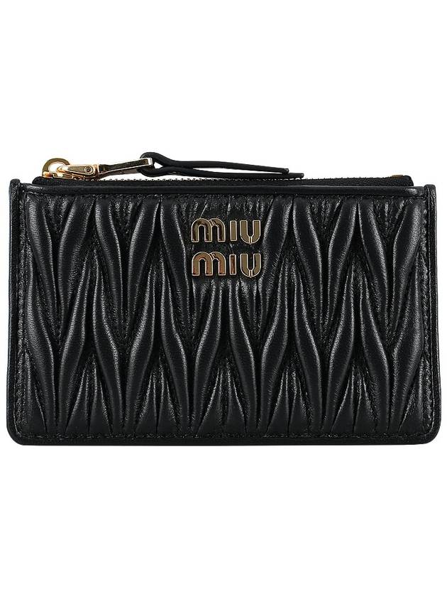 Matelasse Leather Envelope Card Wallet Black - MIU MIU - BALAAN 3