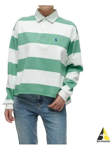 W Striped Cropped Jersey Rugby Shirt Green - POLO RALPH LAUREN - BALAAN 1