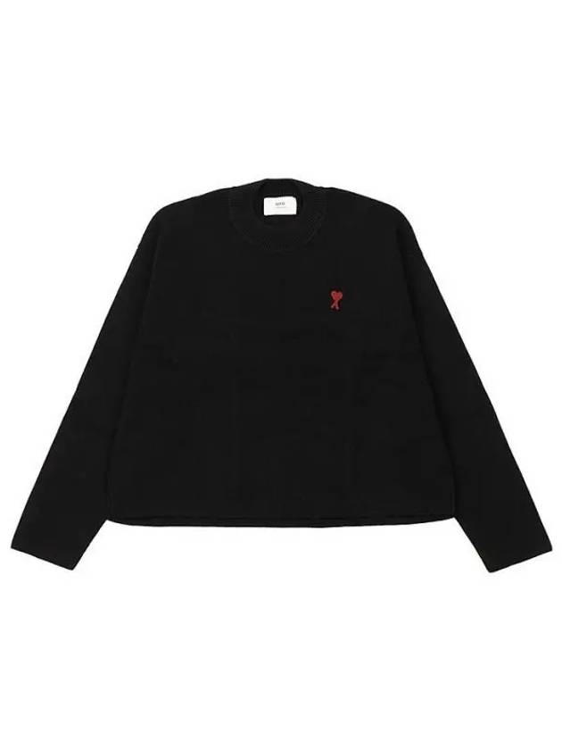 Red ADC Chain Stitch Heart Logo Knit Top Black - AMI - BALAAN 2