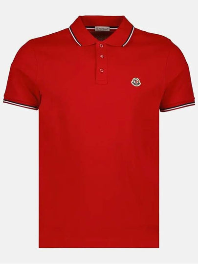 Stripe Trimming Logo Short Sleeve Polo Shirt Red - MONCLER - BALAAN 2