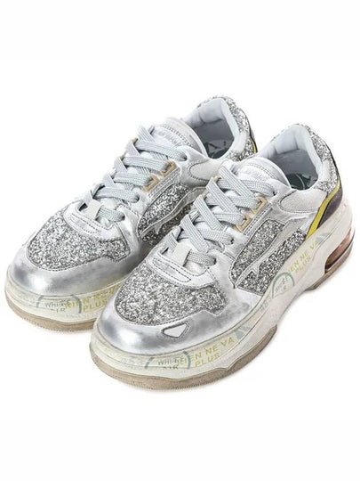 Women's Draked Glitter Leather Low Top Sneakers White Silver - PREMIATA - BALAAN 2