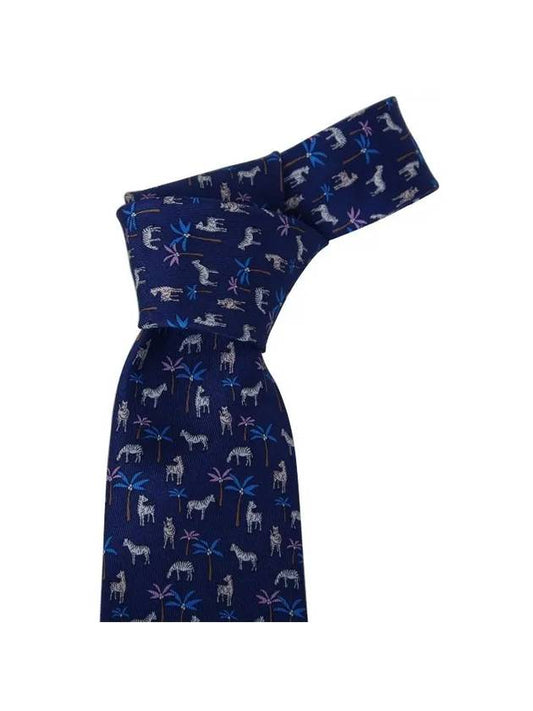 Animal Print Silk Twill Neck Tie Blue - SALVATORE FERRAGAMO - BALAAN 1