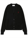 Red Heart Logo Merino Wool Cardigan Black - AMI - BALAAN 2